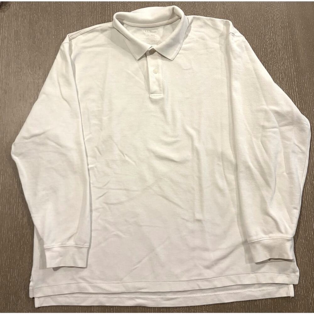 LL Bean Polo Shirt Mens XXL Long Sleeve Traditional Fit Regular White Minimalist